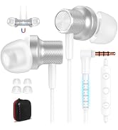 YUUOUUY 3.5mm Jack Wired Earbud in-Ear Right Angle Headphone with Mic White | Magnetic Wire Headp...