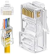 GTZ RJ45 Cat6 Pass Through Connectors - Pack of 100 | EZ to Crimp Modular Plug for Solid or Stran...