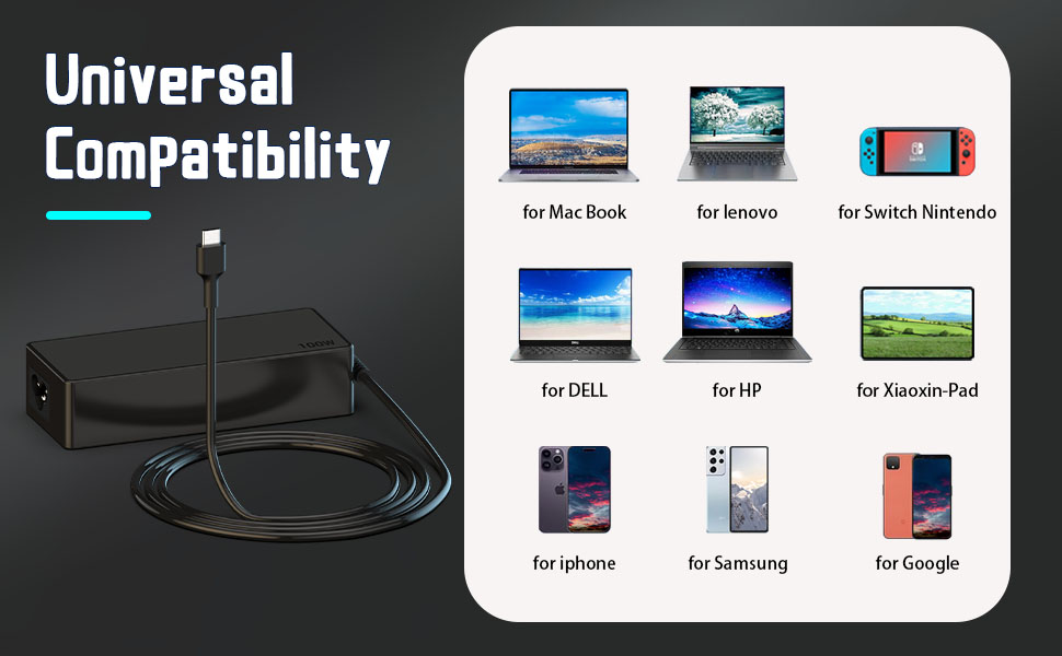 Replacement for MacBook Pro, iPad, HP, Dell, Lenovo, Asus, Acer Laptops and All USB - C Port Devices