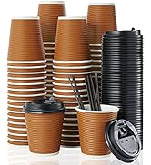 80 Pack 10oz Disposable Coffee Cups, Insulated Ripple Wall Paper Coffee Cups, Hot Paper Cups For ...