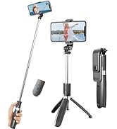 Selfie Stick Tripod Extendable Selfie Stick with Detachable Wireless Remote Shutter Travel Video ...