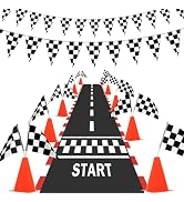 AHIER 38 Pcs Traffic Cones and Racing Flags Set - 12 Plastic Cones With Hole, 24 Checkered Flags ...