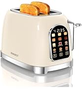 RONGBEST Retro 2 Slice Touch Screen Toaster Stainless Steel Wide Slot with Reheat &amp; Defrost, 6 Br...