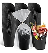 Ocmoiy 50Sets Disposable Black Charcuterie Cups with Bags, 14 oz French Fries Holder Paper Snacks...
