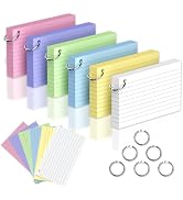 300 Count 3x5 Index Cards with Key Ring, 6 Colored Flash Cards Double-Sided Ruled Flash Cards for...