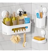 LEVERLOC Shower Caddy Suction Cup Set Shower Organizer &amp; Soap Holder &amp; Toothbrush Holder, Bathroo...
