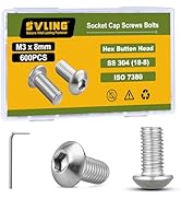 SVLING M3 x 8mm 600PCS Button Head Hex Socket Cap Screws Bolts, 304 Stainless Steel 18-8, Allen H...