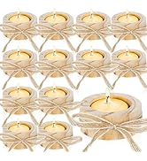 Noamus 12 Pack Wood Tea Light Candle Holders, Rustic Wooden Pillar Tealight Candlestick, Vintage ...