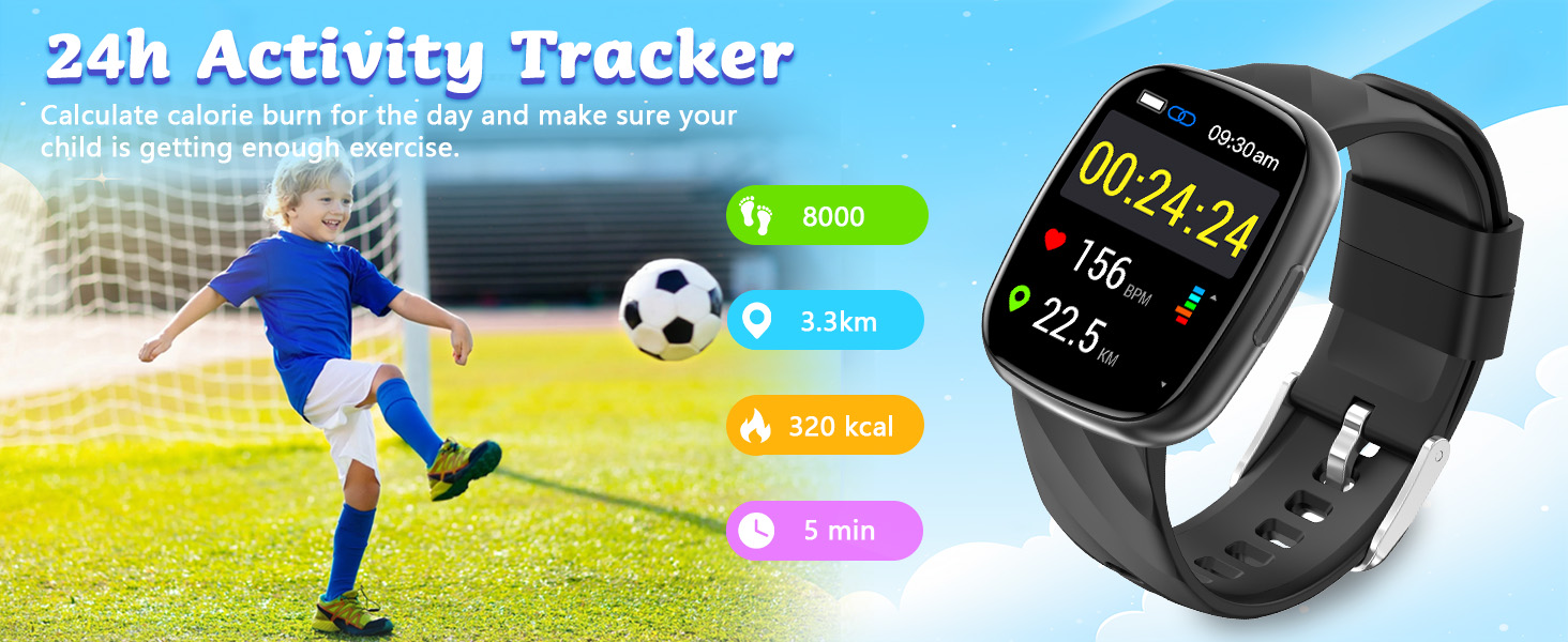 kids smart watch, kids fitness tracker, smart watch for boys girls ages 8-12, waterproof kids watch