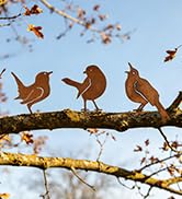RELBRO Metal Birds Outdoor Decoration, Rusty Bird Silhouettes Garden Yard Fence Art Decor, 5 Pcs