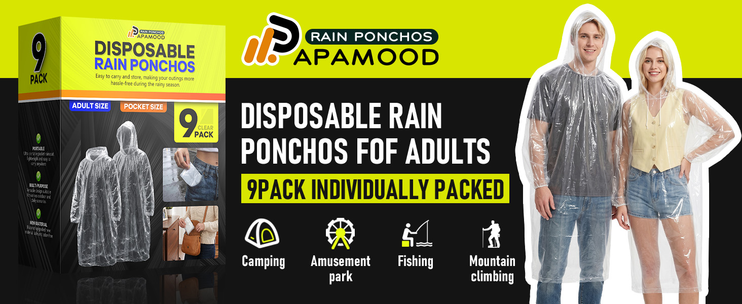 Disposable clear poncho with hood for adults, perfect for Disney World travel.