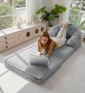 MAXYOYO Folding Sofa Bed, 2 in 1 Convertible Sofa to Lounger Comfy Faux Fur Bean Bag Chair for Ad...