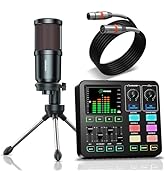 Podcast Equipment Bundle, PUPGSIS Audio Mixer with XLR Dynamic Microphone, Pro-preamp, Bluetooth ...