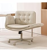 amseatec Criss Cross Chair with Armrests &amp; Wheels, PU Leather Vanity Chair, Comfortable Adjustabl...