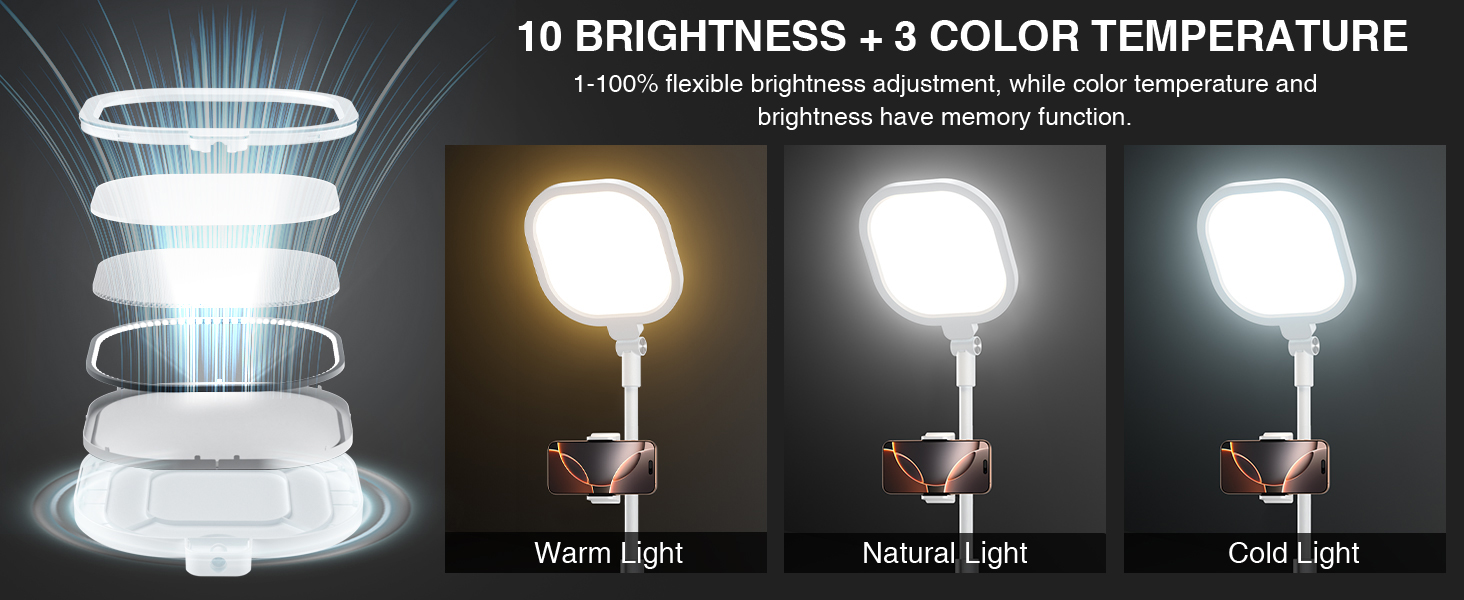 3 color temperatures &amp; 10 levels of adjustable brightness