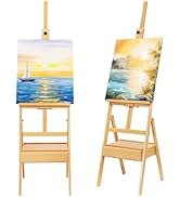 finenolo Large Adjustable Beech Wood Painting Easel with Storage Drawer (60"~74" H), Holds up to ...