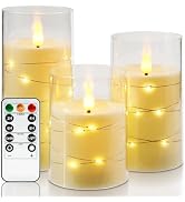 Amagic LED Flameless Candles, Battery Operated Candles with Embedded Fairy Lights, Acrylic Fake C...
