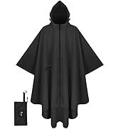 PTEROMY Hooded Rain Poncho for Adult with Zipper, Waterproof Lightweight Unisex Raincoat for Men ...