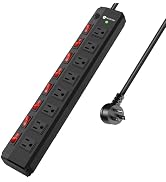 8 Outlet Heavy Duty Power Strip with 8 Individual Switches,Moutable Metal Power Strip Surge Prote...