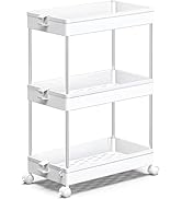 SPACEKEEPER Slim Storage Cart, 3 Tier Bathroom Organizers Rolling Utility Cart Slide Out Storage ...