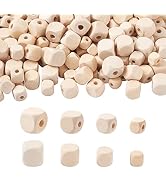 Craftdady 400pcs Natural Unfinished Cube Wood Beads Large Hole Blank Unpainted Square Wooden Loos...
