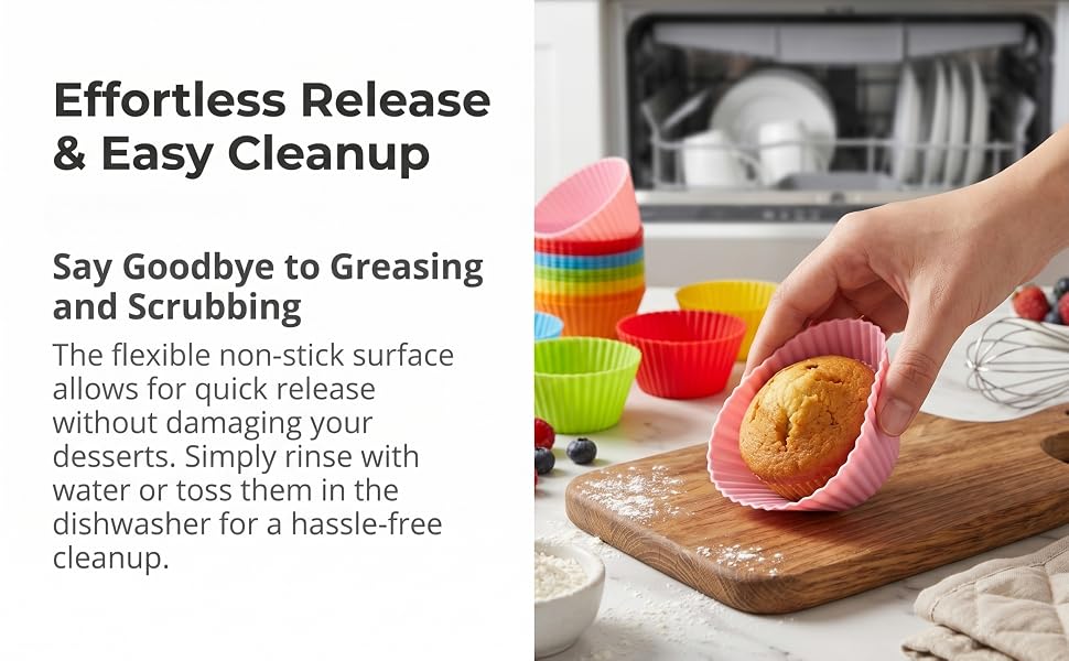 24-PCS reusable multi-color silicone round baking cups, and no stick silicone muffin pan