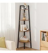 Hoctieon Corner Shelf, 4-Tier Corner Bookshelf, Rustic Ladder Shelf, Industrial Display Stand for...