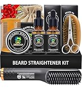 XIKEZAN Beard Kit for Men Grooming &amp; Straightening Set,w/Beard Straightener,2 Pack Oil,Balm,Comb,...