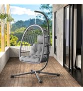 LEVELEVE Egg Chair with Stand,Patio Rattan Wicker Hanging Swing Egg Chair Hammock Chair for Bedro...