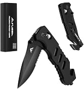 FLISSA Folding Pocket Knife with Clip, Glass Breaker and Seatbelt Cutter, Survival Knife for Emer...