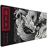 Large Gaming Mouse Pad with Dragon Design, Non-Slip, 35.7" x 15.7", Black and Red Japanese Style ...