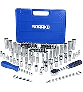 SORAKO 87-Piece Drive Socket Wrench Set, 1/4-Inch Drive, Chrome Vanadium Steel, Includes 72 Tooth...