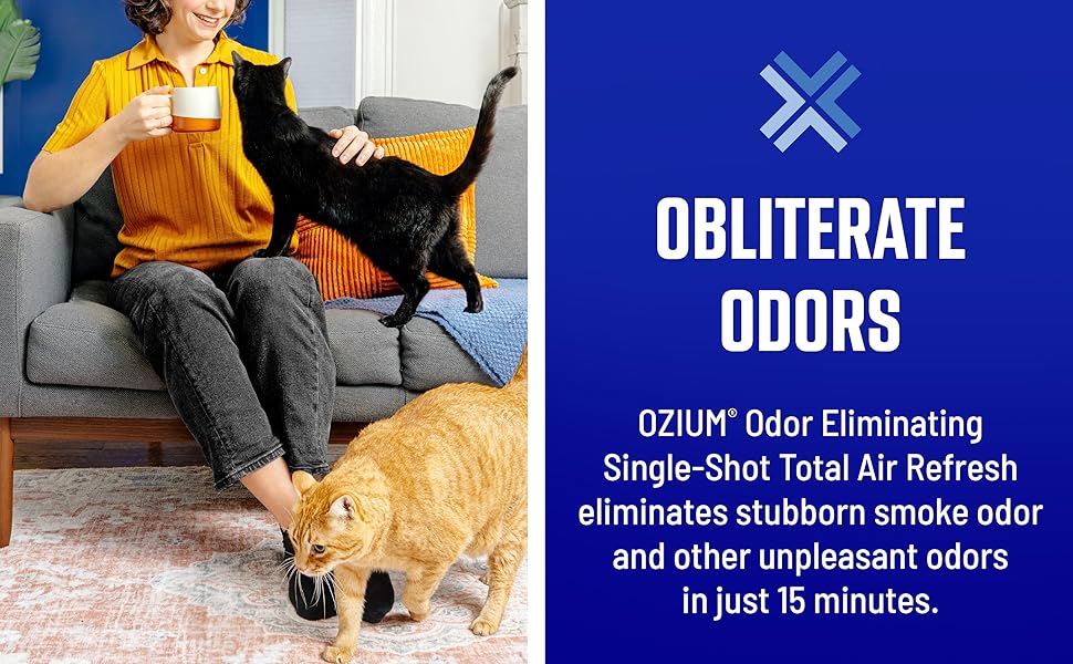 Single Shot Total Air Refresh eliminates stubborn smoke and other odors in just 15 minutes