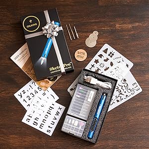 Engraving pen kit with stencils, bits, USB cable in gift box for DIY crafts on wood, metal, glass