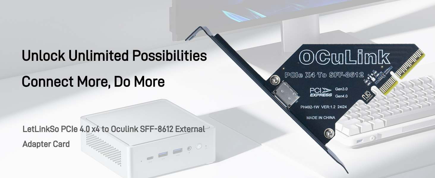 LetLinkSo Gen4 PCIe 4.0 x4 to Oculink SFF-8612 External SFF-8611 Adapter Card for NVMe