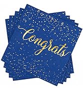 Whaline 80 Pack Graduation Cocktail Napkin Blue Gold Foil Congrats Disposable Paper Napkins Bever...