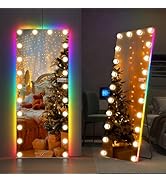FENCHILIN Bluetooth Full Length Mirror with Lights, 63x26 inch RGB Backlit Hollywood Full Body Gl...