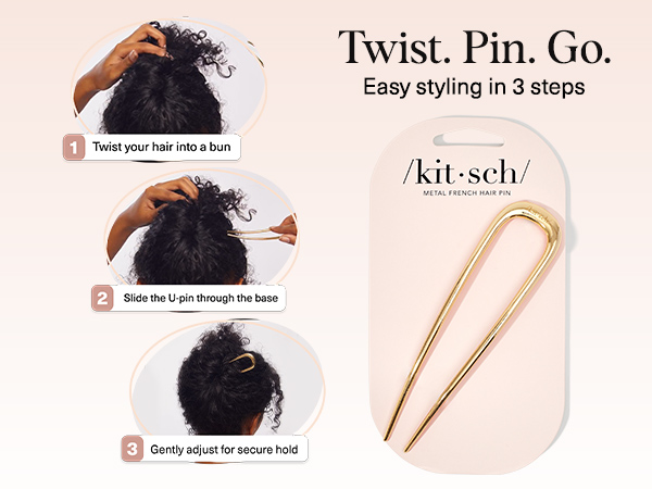 Kitsch French Hair Pins for Women Metal Hair Fork for Updos, Chignon, Bun &amp;amp;amp; Twist Hairstyles