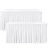 Nasitos White Table Skirt for 6 Foot Rectangle Tables, 2 Pack - 72 x 30 Inch - 2 Pack Stretch Spa...