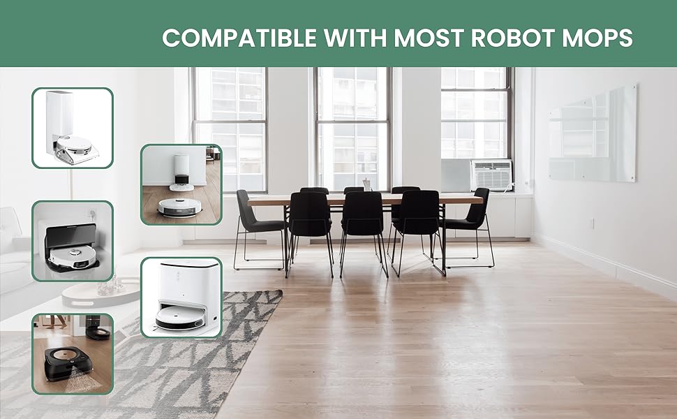 Various robot mop types in home settings compatible with floor cleaner