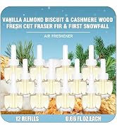 Plug In Air Freshener Refills, 12ct, Vanilla Almond Biscuit, Cashmere Wood, Fresh Cut Fraser Fir ...