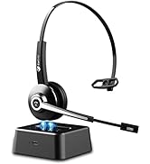 Trucker Bluetooth Headset, Wireless Headset with Microphone Noise Canceling &amp; Charging Dock, Head...