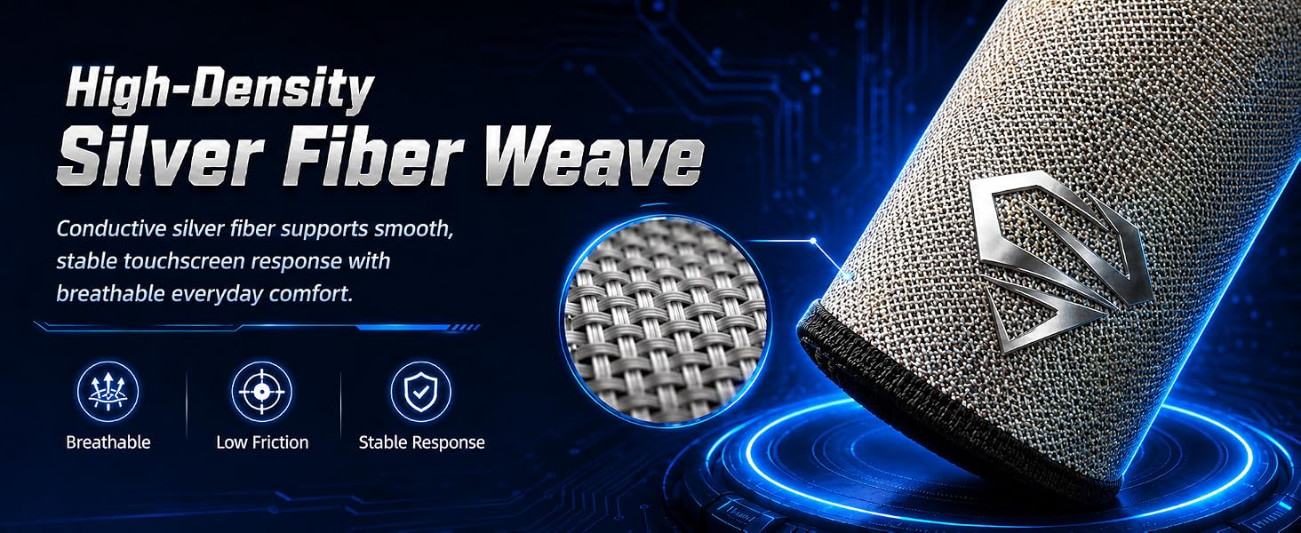 High-density silver fiber gaming finger sleeves for stable touchscreen response