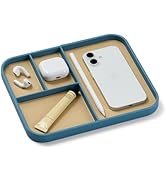Nordik Leather Valet Tray - Nordik Blue - 9.5 x 7.9 Inch Medium Vegan Leather Tray - Stylish Nigh...