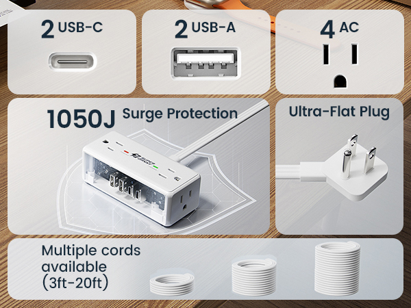 8-IN-1 Flat Plug Extension Cord Power Strip