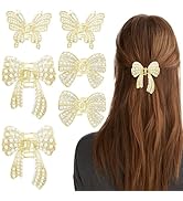 6 Pcs Gold Pearl Hair Claw Clips Butterfly Bowknot Hair Claws Small Rhinestone Fancy Hair Clips M...
