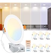 BesLowe 6 Packs 6 Inch 5CCT LED Recessed Ceiling Lights Ultra-Thin with Junction Box, 12W 150W Eq...