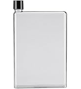 Flat Water Bottle, 750ml A5 Plastic Memo Paper Water Bottle Reusable Slim BPA Free Bottle for Sch...