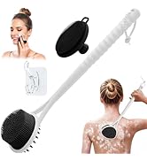 GEENOA Silicone Back &amp; Face Scrubber Set, 15.35’’ Soft Back Scrubber for Shower with Dual-Side Br...