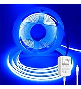 Blue COB LED Strip Light, 5M Cuttable Tape Lights with Power Plug, 1600 LEDs High Bright CRI93+ F...
